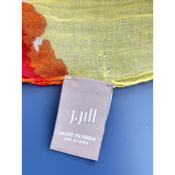 J. Jill Scarf Wrap 70x20 Brown Modal Red Yellow Boho Indie Hippie Artsy Fringe - Picture 4 of 7